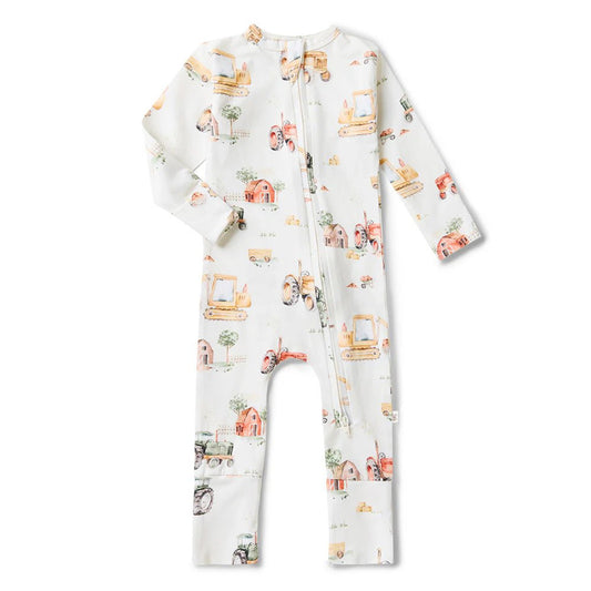 Diggers & Tractors Organic Snugglesuit Convertible Romper - Aster & Ruby