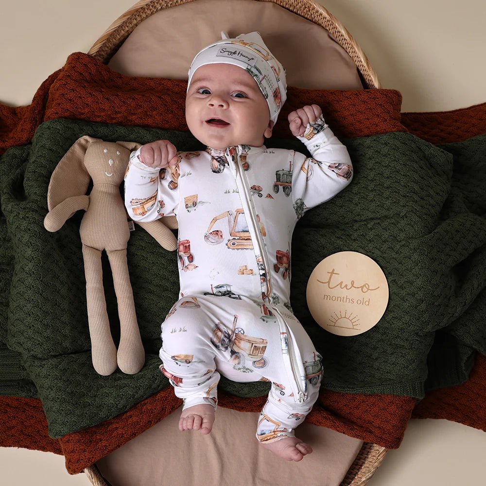 Diggers & Tractors Organic Snugglesuit Convertible Romper - Aster & Ruby