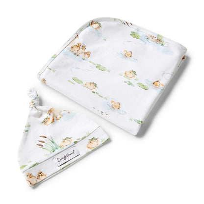 Duck Pond Organic Jersey Wrap & Beanie Set - Aster & Ruby