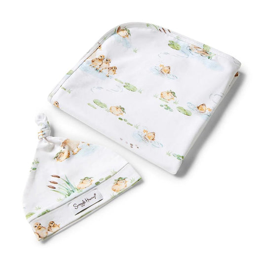 Duck Pond Organic Jersey Wrap & Beanie Set - Aster & Ruby