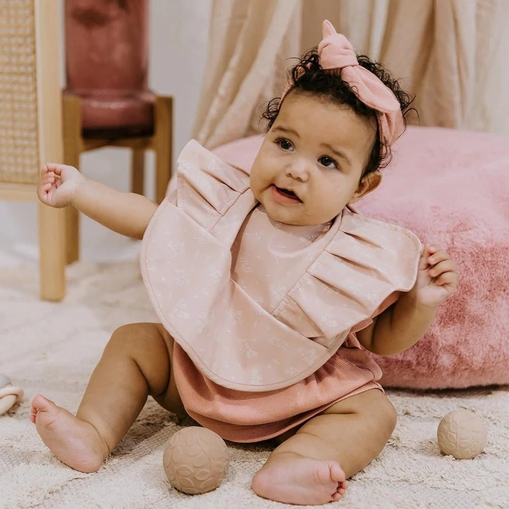 Dusty Rose Flower Frill Snuggle Bib - Aster & Ruby