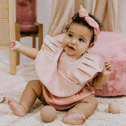 Dusty Rose Flower Frill Snuggle Bib - Aster & Ruby