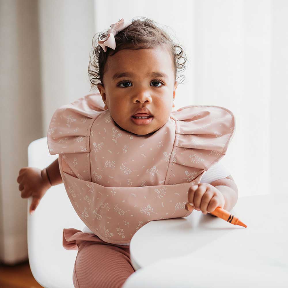 Dusty Rose Flower Frill Snuggle Bib - Aster & Ruby
