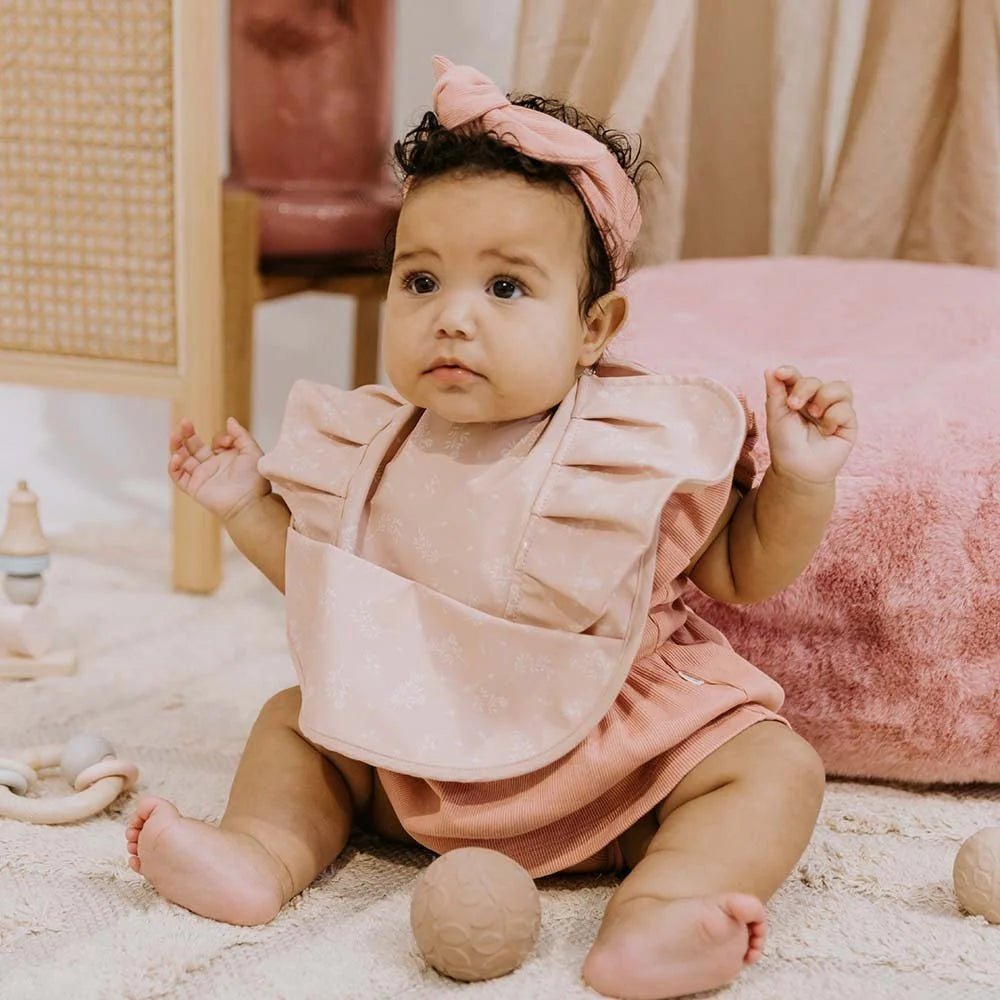 Dusty Rose Flower Frill Snuggle Bib - Aster & Ruby
