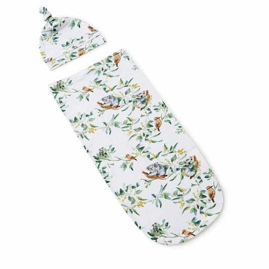 Eucalypt Snuggle Swaddle & Beanie Set - Aster & Ruby