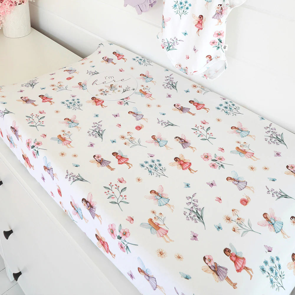 Organic Bassinet Sheet / Change Pad Cover Fairy Garden