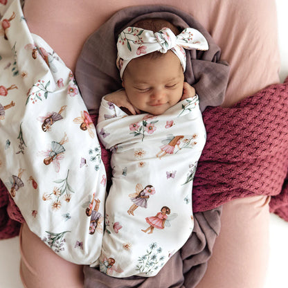 Organic Jersey Wrap & Topknot Set Fairy Garden