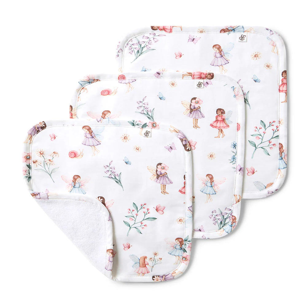 Organic Wash Cloths 3 Pack Fairy Garden