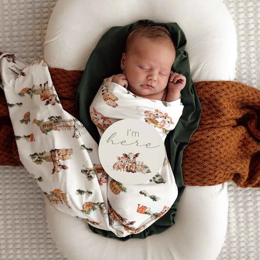 Farm Organic Jersey Wrap & Beanie Set - Aster & Ruby