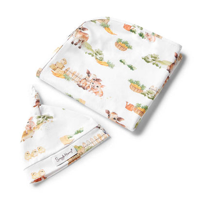 Farm Organic Jersey Wrap & Beanie Set - Aster & Ruby