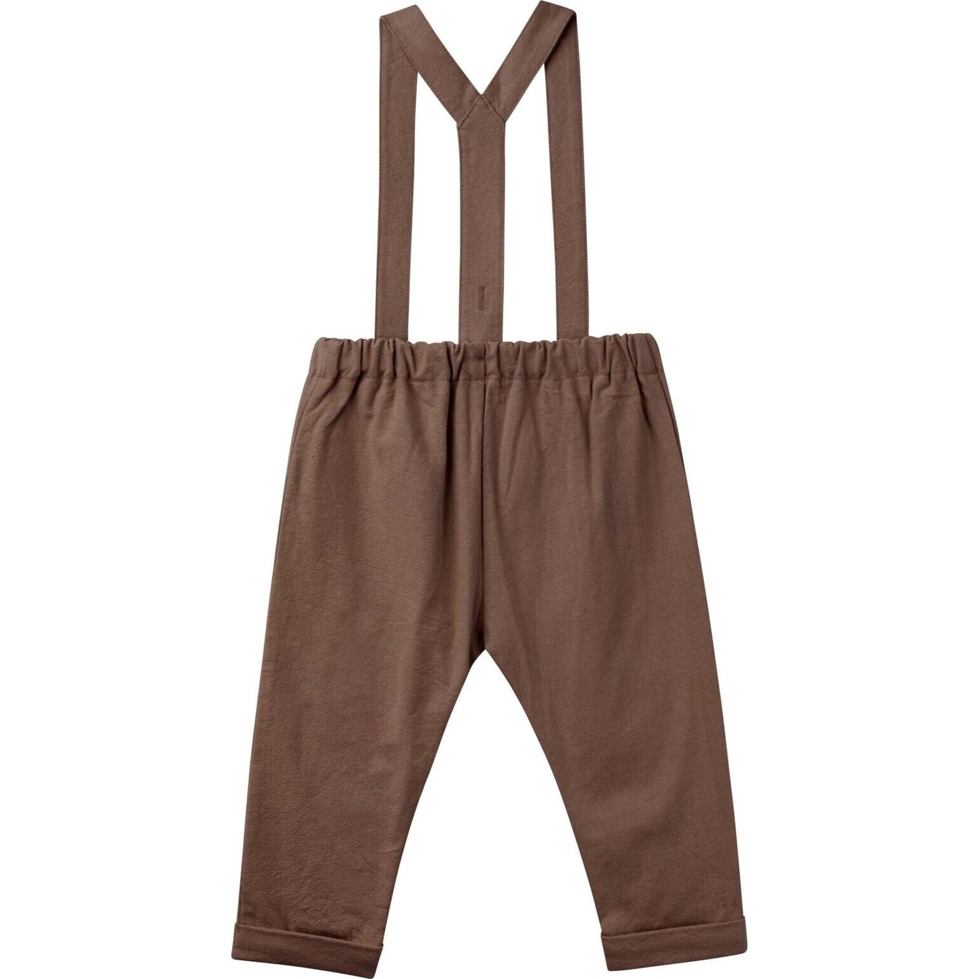 Designer Kidz Finley Linen Suspender Pants - Chocolate | Aster & Ruby