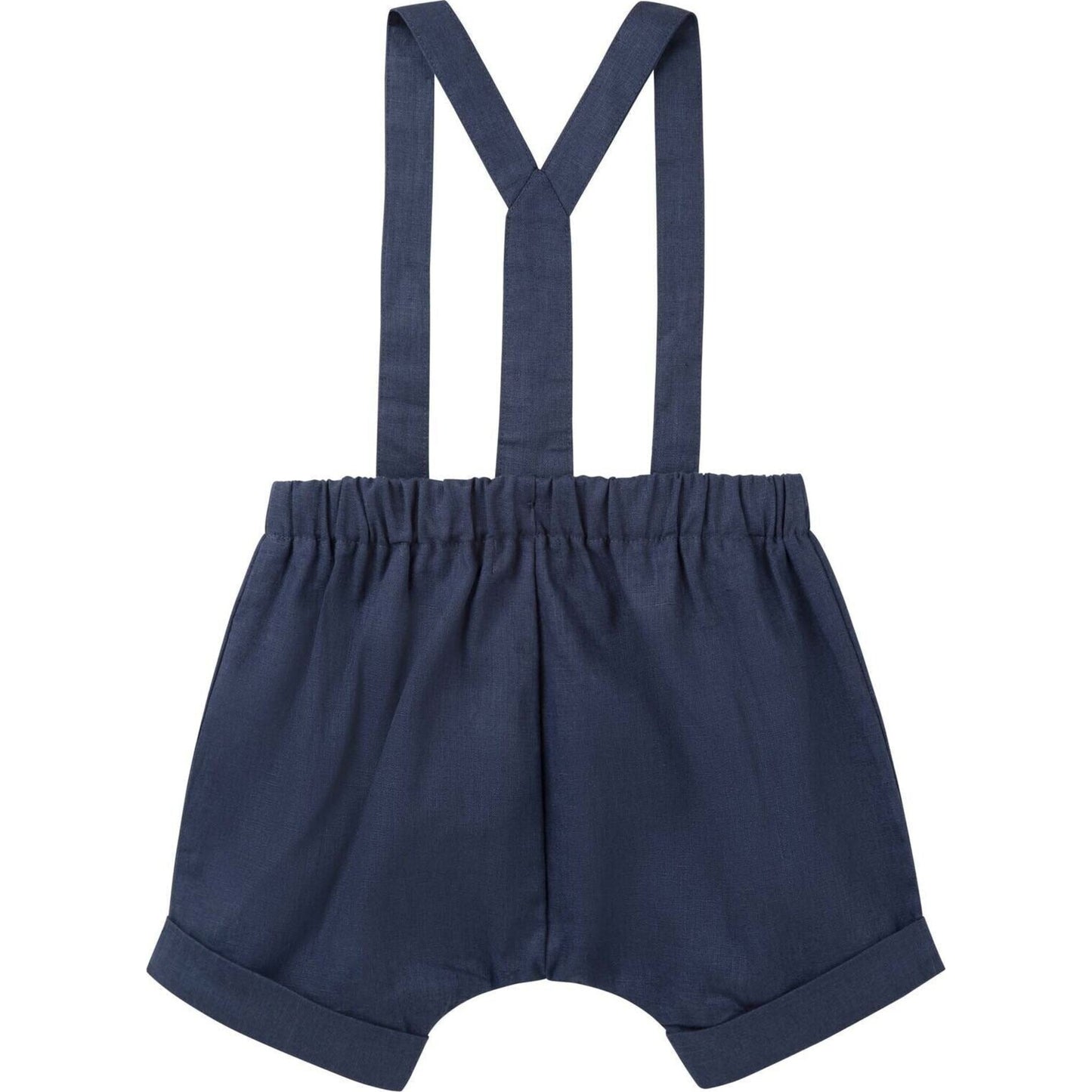 Designer Kidz Finley Linen Suspender Shorts - Navy | Aster & Ruby