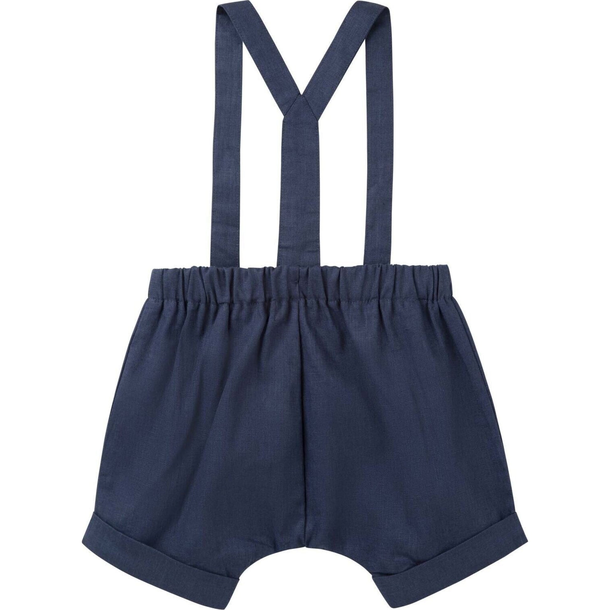 Designer Kidz Finley Linen Suspender Shorts - Navy | Aster & Ruby