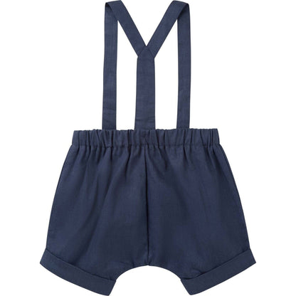 Designer Kidz Finley Linen Suspender Shorts - Navy | Aster & Ruby