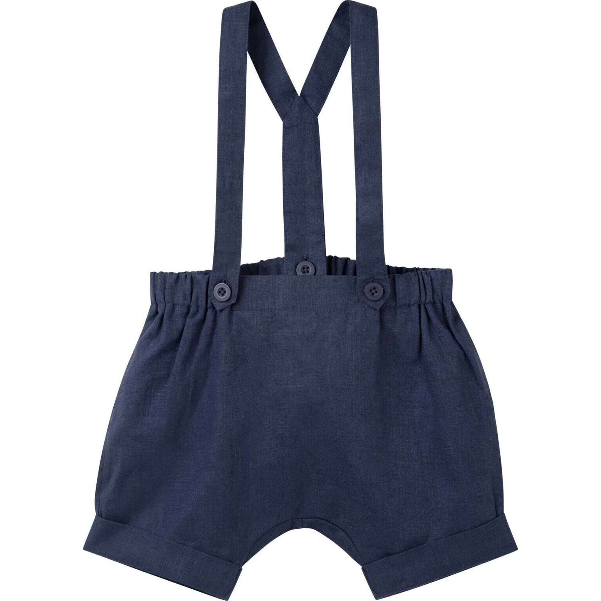 Designer Kidz Finley Linen Suspender Shorts - Navy | Aster & Ruby