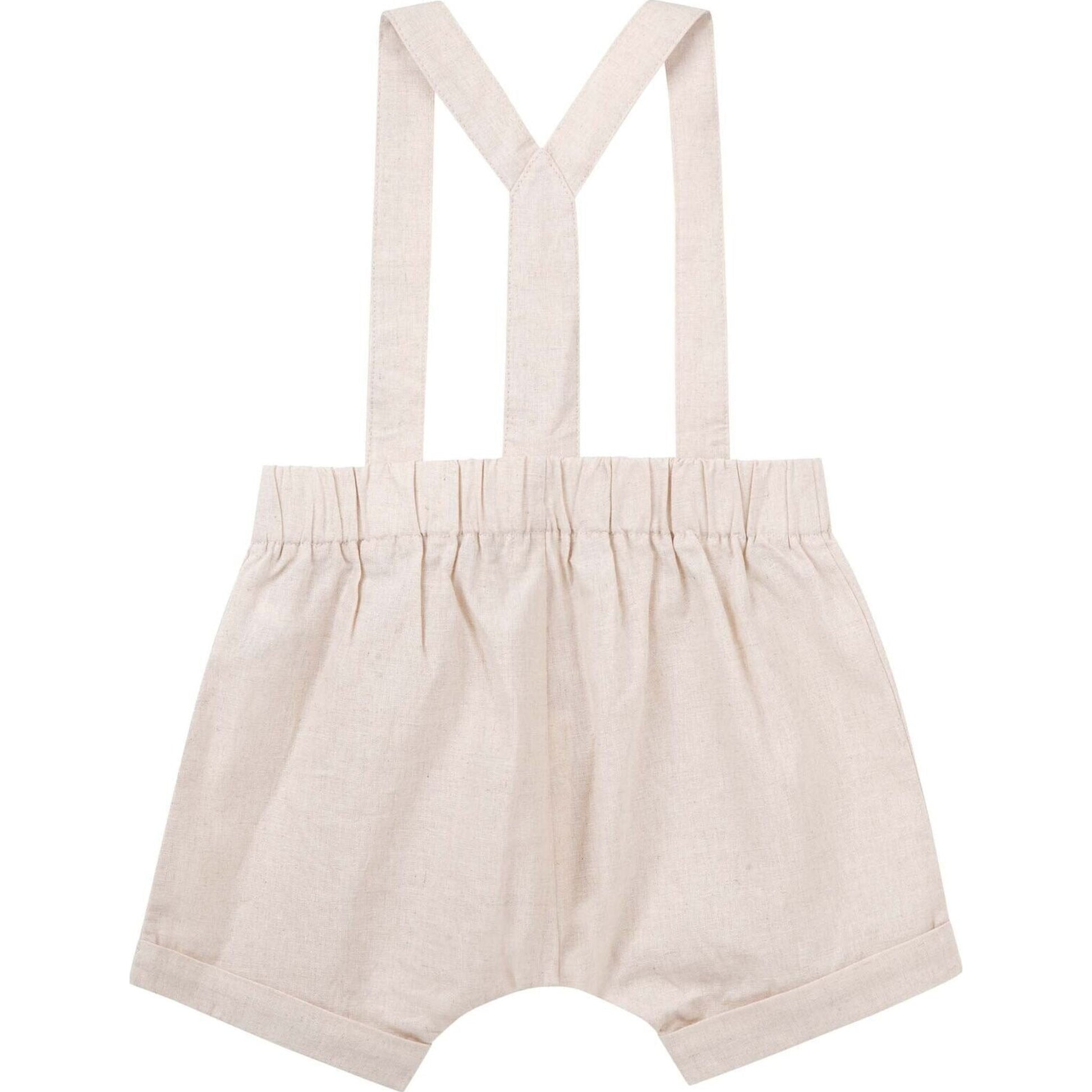Designer Kidz Finley Linen Suspender Shorts - Sand | Aster & Ruby