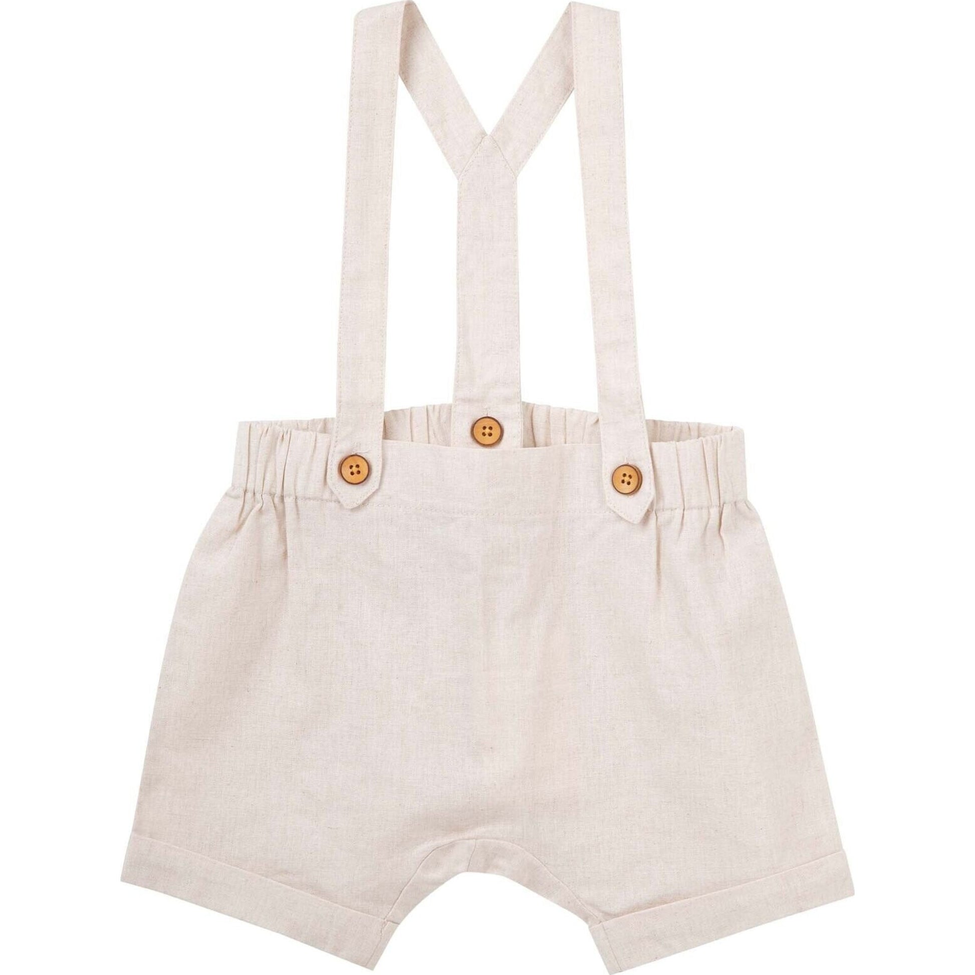 Designer Kidz Finley Linen Suspender Shorts - Sand | Aster & Ruby