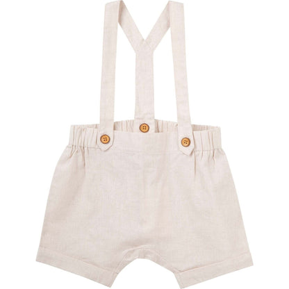Designer Kidz Finley Linen Suspender Shorts - Sand | Aster & Ruby
