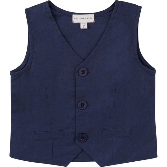Designer Kidz Finley Linen Vest Navy | Aster & Ruby