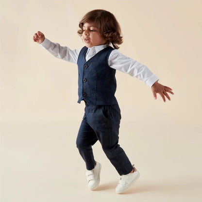 Designer Kidz Finley Linen Vest Navy | Aster & Ruby