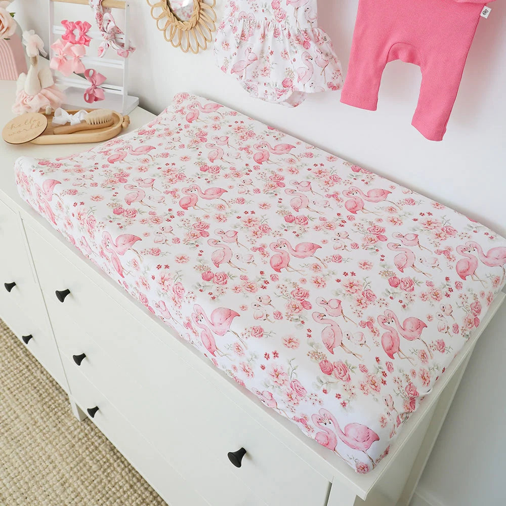 Flamingos Organic Bassinet Sheet / Change Pad Cover