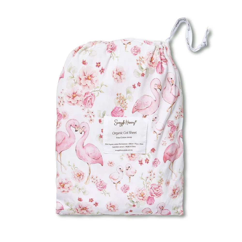 Flamingos Organic Fitted Cot Sheet