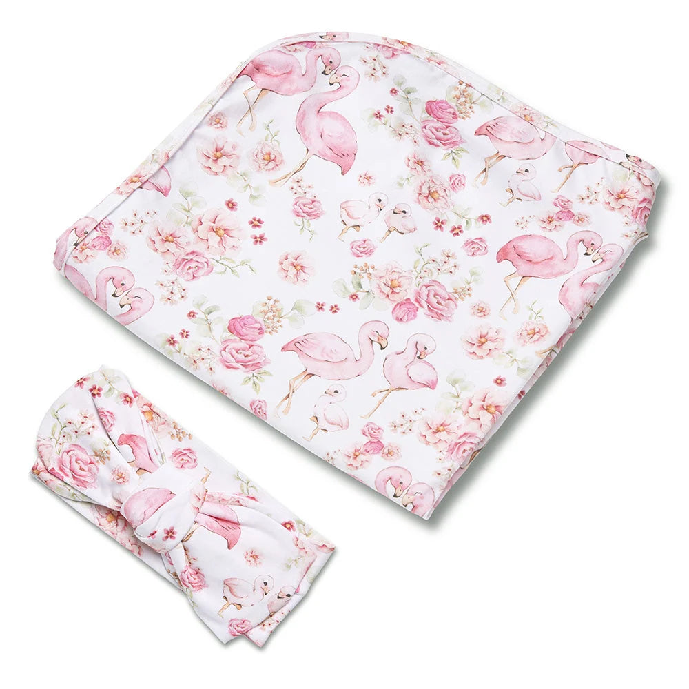 Flamingos Organic Jersey Wrap & Topknot Set