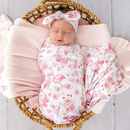 Flamingos Organic Jersey Wrap & Topknot Set
