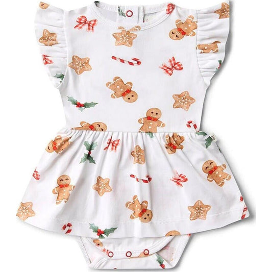 Snuggle Hunny Kids Gingerbread Short Sleeve Organic Dress | Aster & Ruby