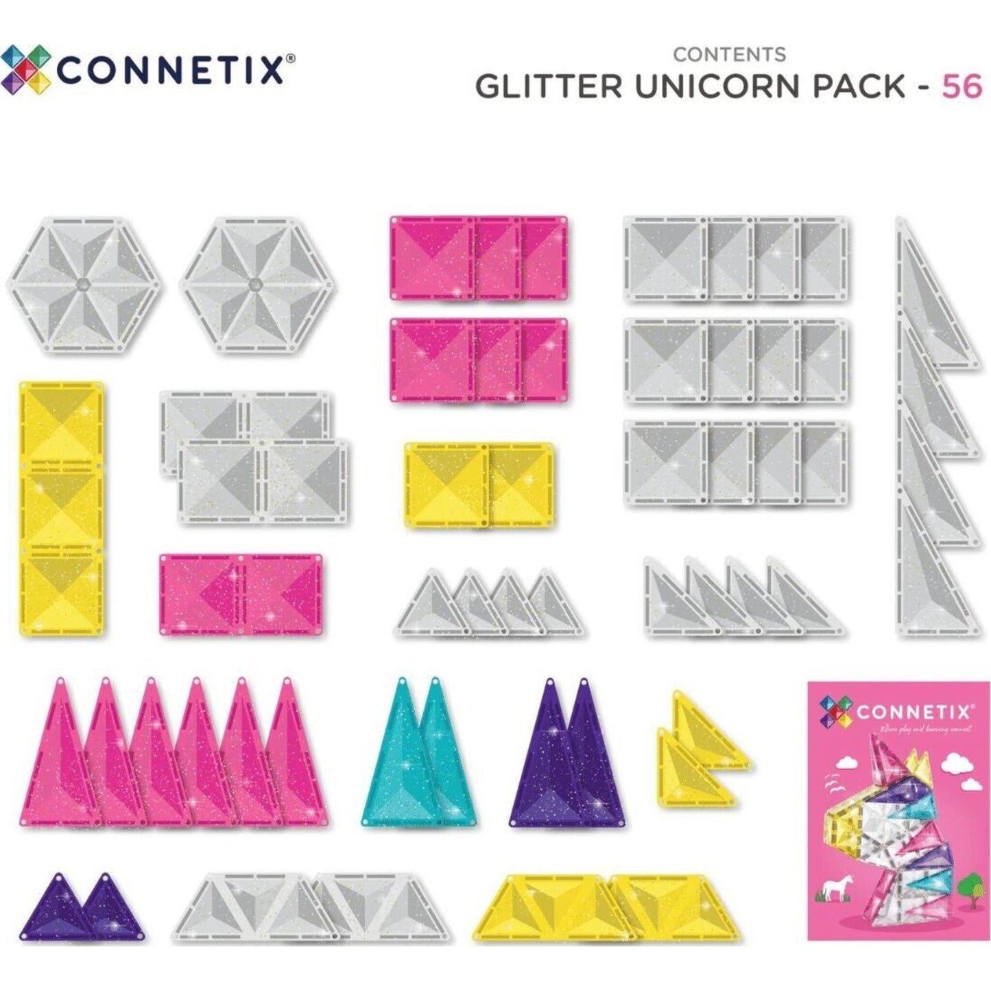 Connetix Tiles Glitter Unicorn Pack 56 pc | Aster & Ruby