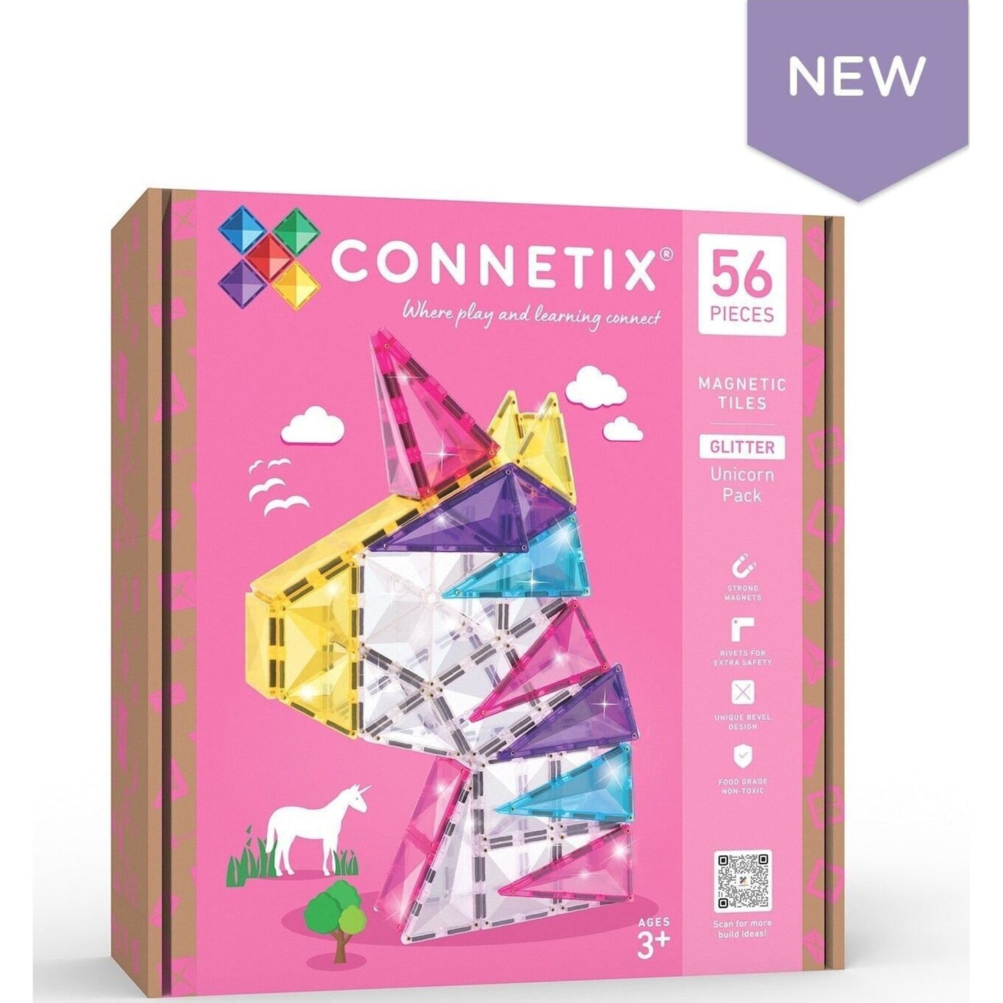 Connetix Tiles Glitter Unicorn Pack 56 pc | Aster & Ruby