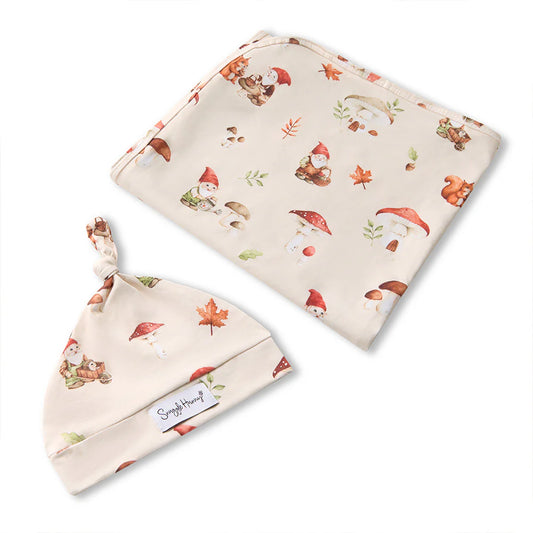 Organic Jersey Wrap & Beanie Set Gnomes