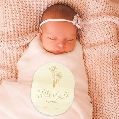 Hello World My Name Is Birth Flower Annoucement Disc - Aster & Ruby