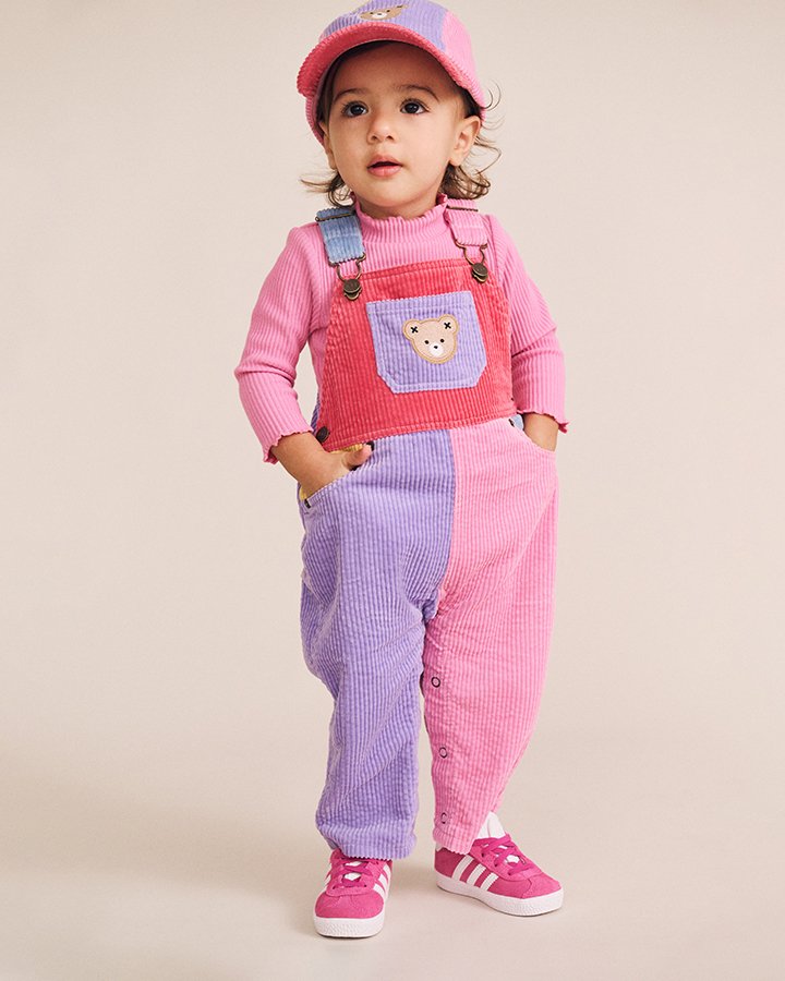 Colour Block Girl Cord Overalls