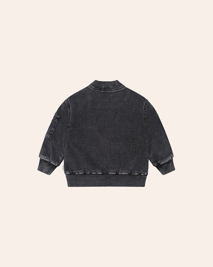 Black Knit Denim Patches Jacket