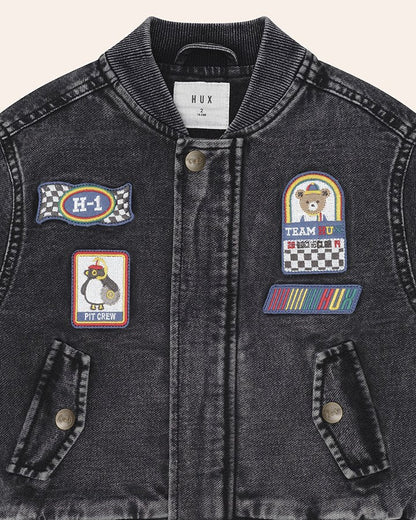 Black Knit Denim Patches Jacket