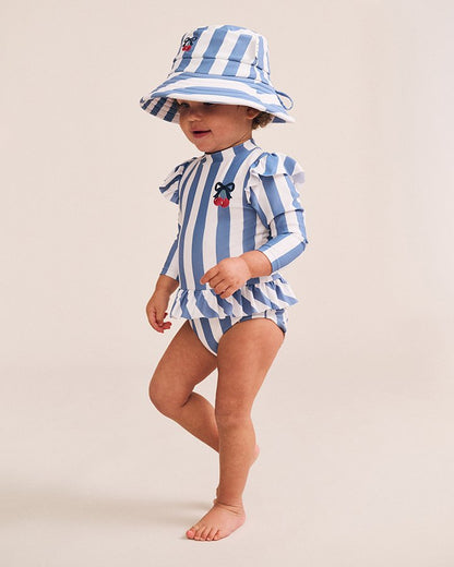 Vintage Stripe Cherry Peplum Swimsuit