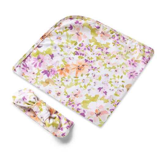Isla Organic Jersey Wrap & Topknot Set - Aster & Ruby