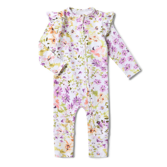Isla Organic Snugglesuit Convertible Romper with Frill - Aster & Ruby