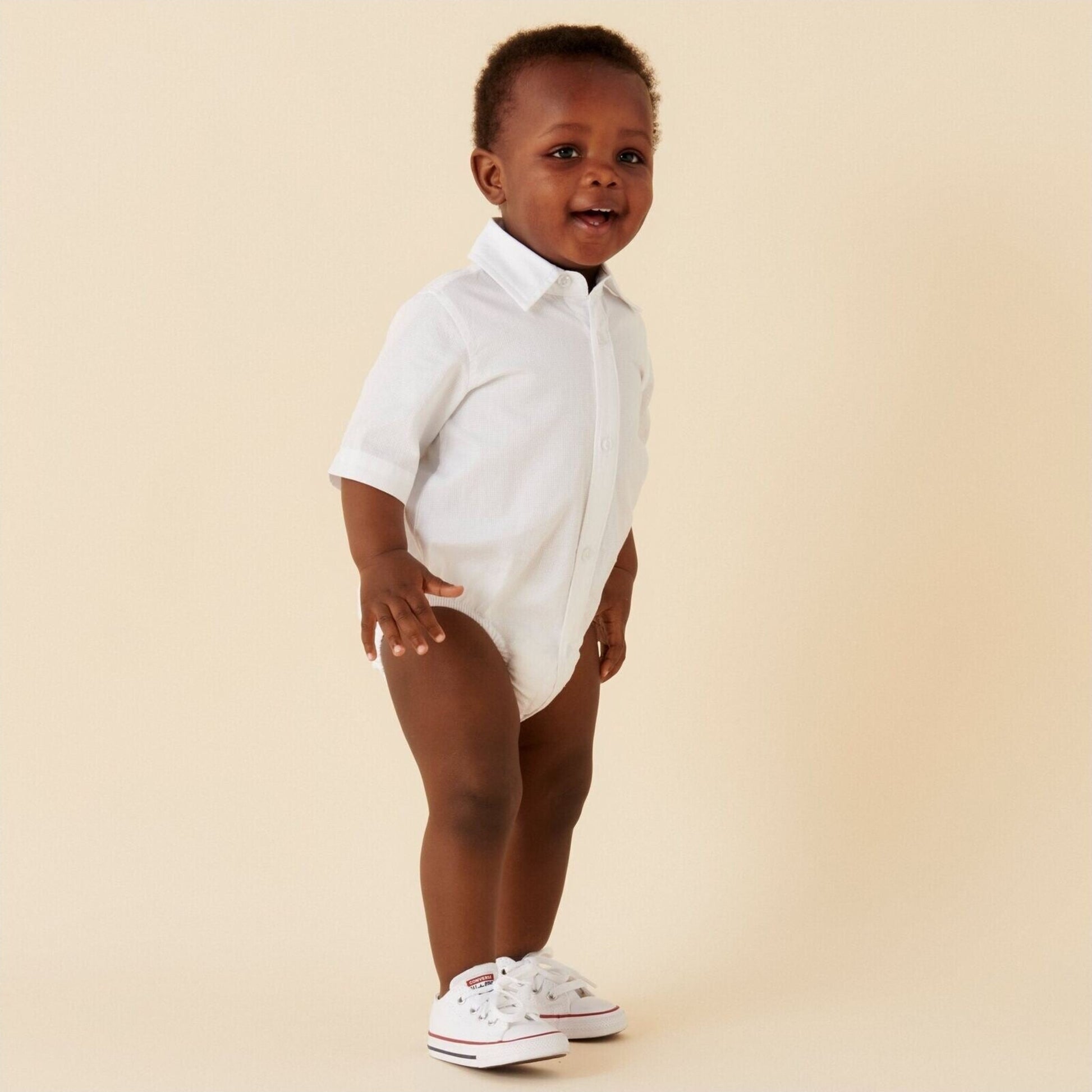 Designer Kidz Jackson S/S Formal Romper - White | Aster & Ruby