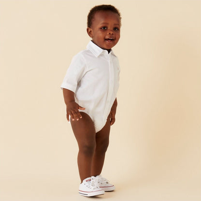 Designer Kidz Jackson S/S Formal Romper - White | Aster & Ruby