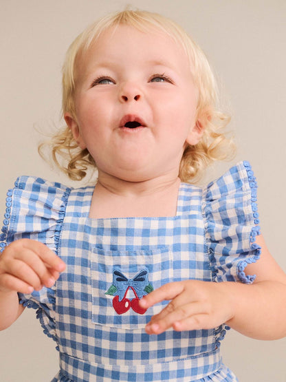 Dusty Blue Gingham Bow Playsuit