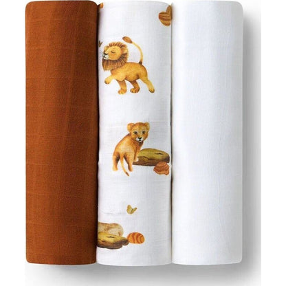 Snuggle Hunny Large Organic Muslin Wraps 3 Pack - Bronze/Lion/Milk | Aster & Ruby