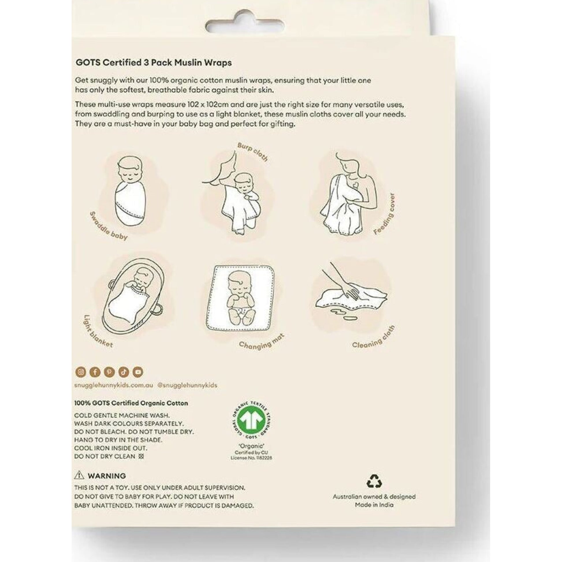 Large Organic Muslin Wraps 3 Pack - Milk/Camille/Fairytale – children's product by Snuggle Hunny | Aster & Ruby