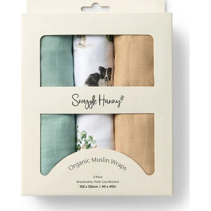 Snuggle Hunny Large Organic Muslin Wraps 3 Pack - Sage/Dog Park/Pebble | Aster & Ruby