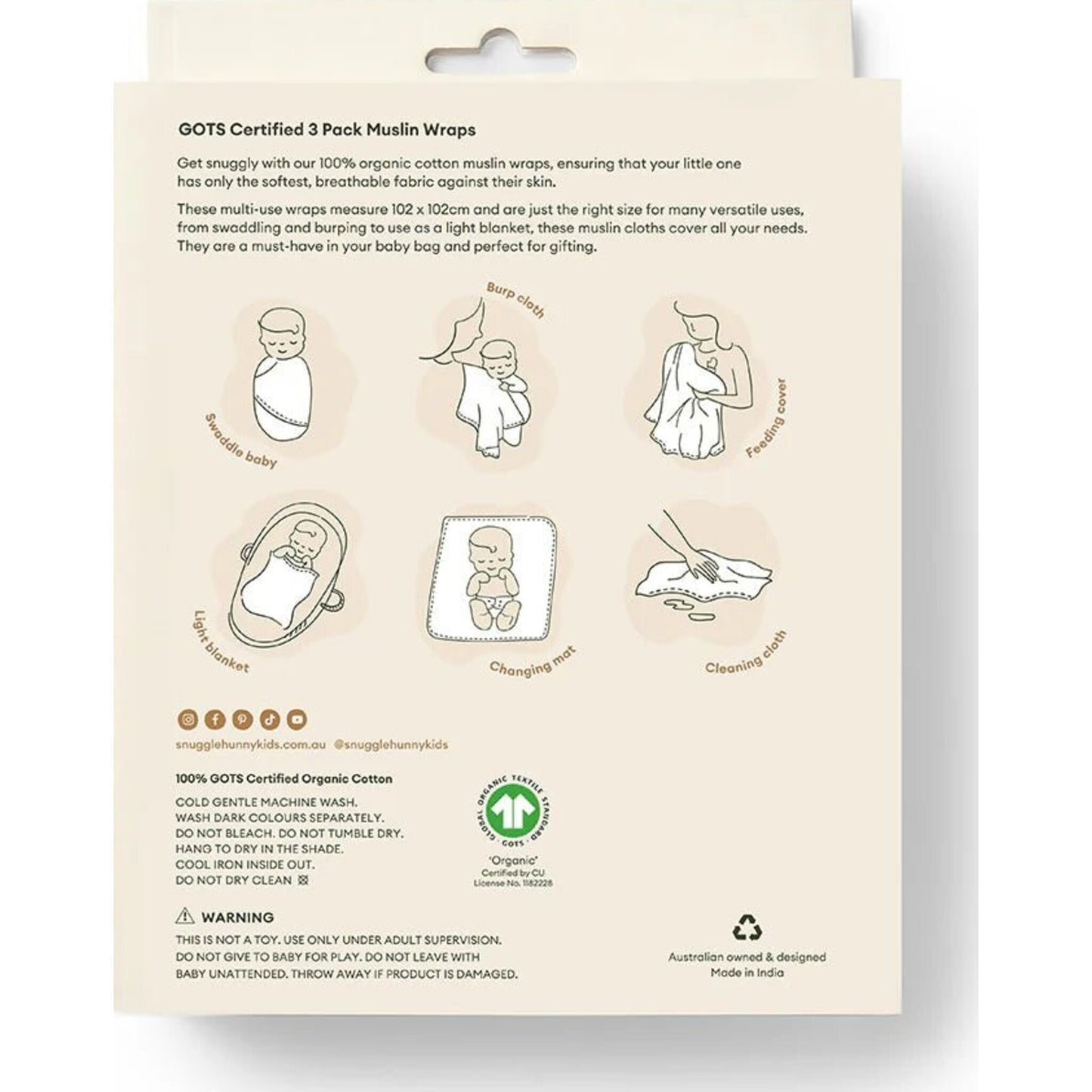 Snuggle Hunny Large Organic Muslin Wraps 3 Pack - Sage/Dog Park/Pebble | Aster & Ruby