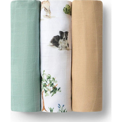 Snuggle Hunny Large Organic Muslin Wraps 3 Pack - Sage/Dog Park/Pebble | Aster & Ruby