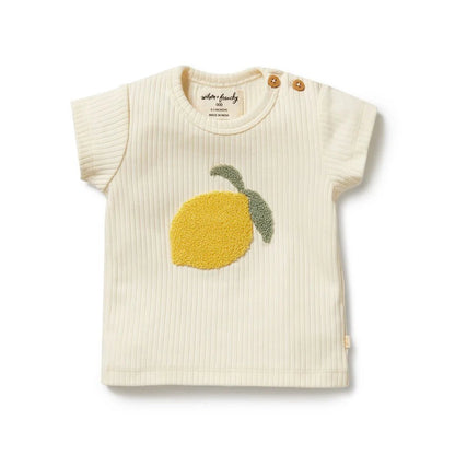 Lemon Leaf Embroidered Organic Tee - Aster & Ruby