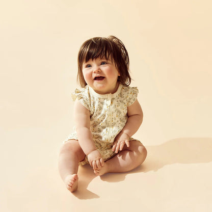 Lemon Leaf Organic Ruffle Zipsuit - Aster & Ruby