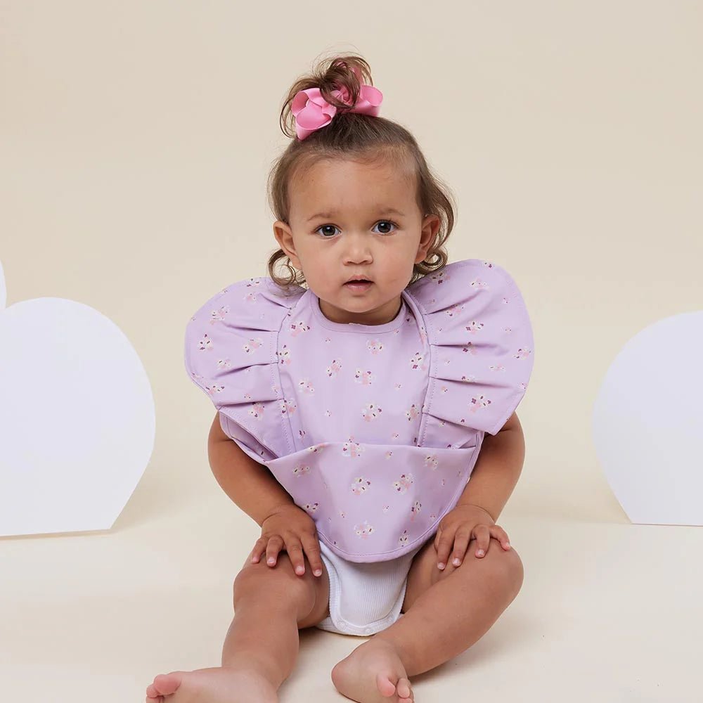 Lilac Bloom Frill Snuggle Bib - Aster & Ruby